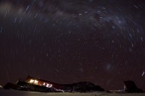 Star trails over the Mueller Hut, Mount Cook, NZ
