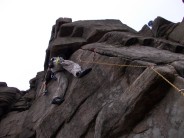 A very cold day in January, climbing Manchester Butress (HS) at Stanage.