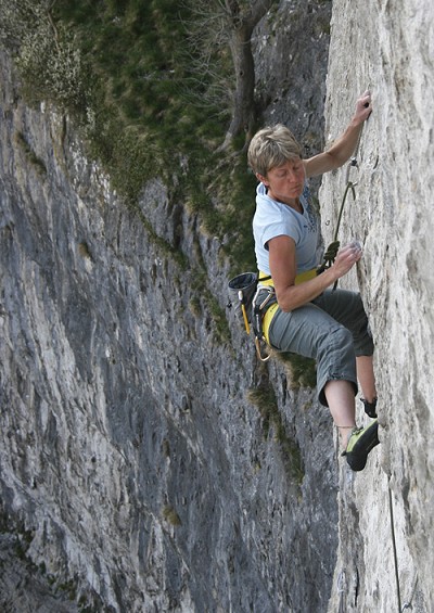 Karin Magog enjoying Climb of the Century (F8b) at Malham  © Steve Crowe