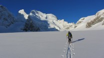 Making fresh tracks up the Glacier Blanc heading for the Barre des Ecrins