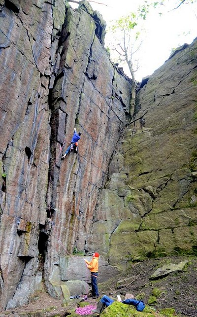 Craig Smith on the first ascent of Set The Controls For The Heart Of The Sun E3 5c/6a, The Roost, Hebden Bridge  © Mick Ryan UKC and UKH