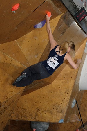 Shauna Coxsey competing in the Slovenia round of the 2012 bouldering world cup  © worldcuplog.com