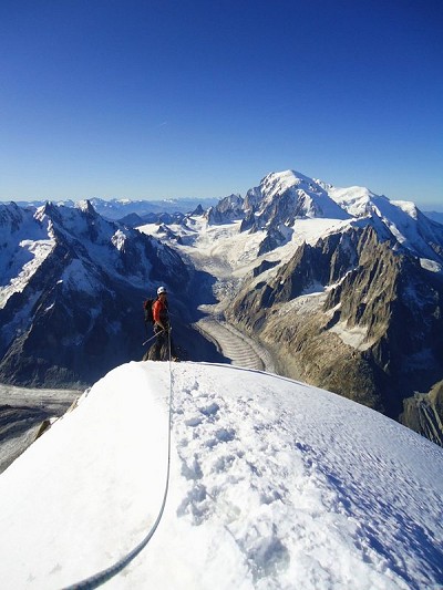 Arriving on the summit of the Aiguille Verte  © Charlie Boscoe