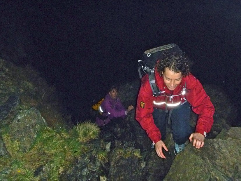 Claire & Kate enjoying a night time ascent of the rake. This was followed with a navigation session at the top  © Mark Eddy
