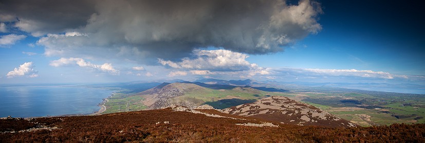 Part of the astonishing panoramic view from the summit of Yr Eifl on the Lleyn. Photostitch.  © David Dear