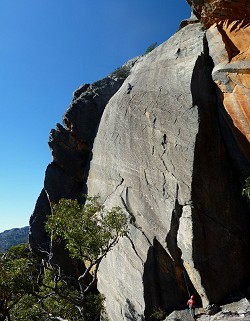 Malcolm Phelps high up on 20th Century Fox, (grade 20) Mount Fox, Grampian Mountains Australia  © tim skinner