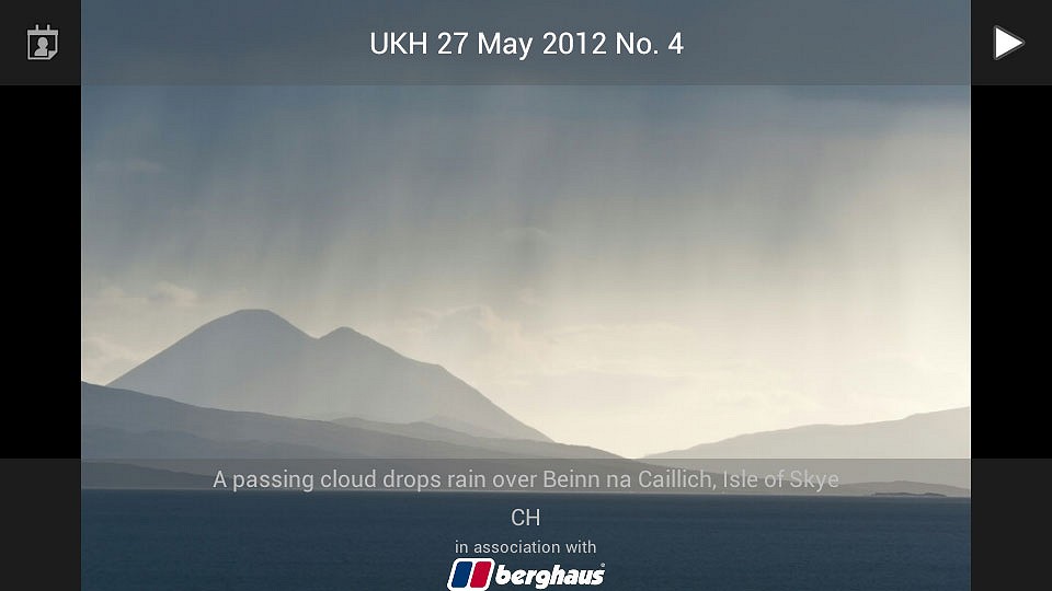 UKC Top Photos App: A passing cloud drops rain over Beinn na Caillich, Isle of Skye  © CH