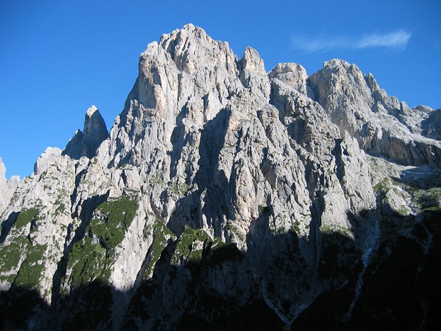 The Pala del Rifugio seen from across the valley.  The NW Ridge is the left hand skyline of the main peak.  © Tania Noakes