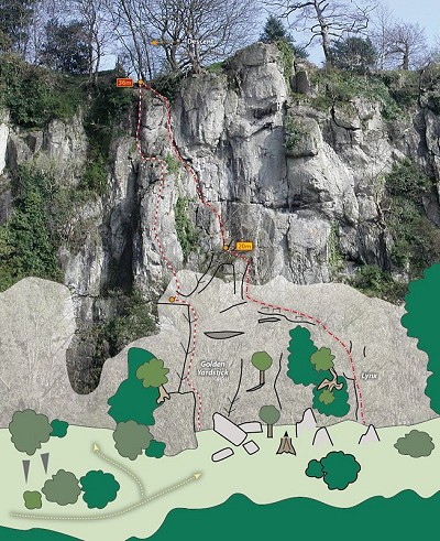 High Crag at Wildcat showing the lines of Lynx and Golden Yardstick  © Rockfax