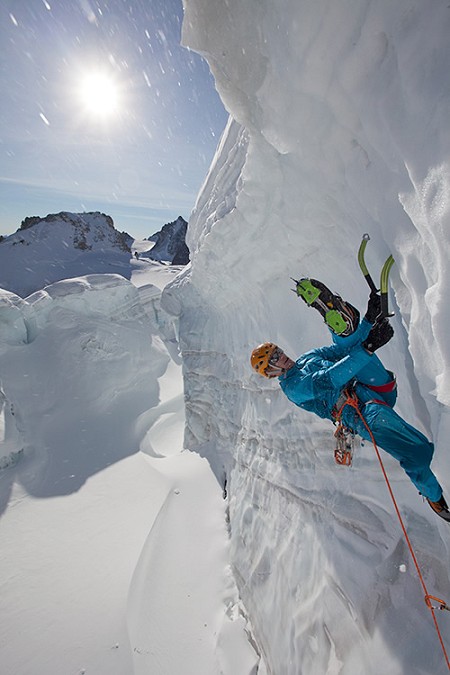 Tim Emmett in training for Spray On- Serac climbing in Chamonix  © Jon Griffith