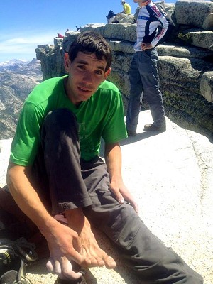 Alex just atop the summit of Half Dome on Wednesday after finishing his solo triple.  © Reel Rock Film Tour