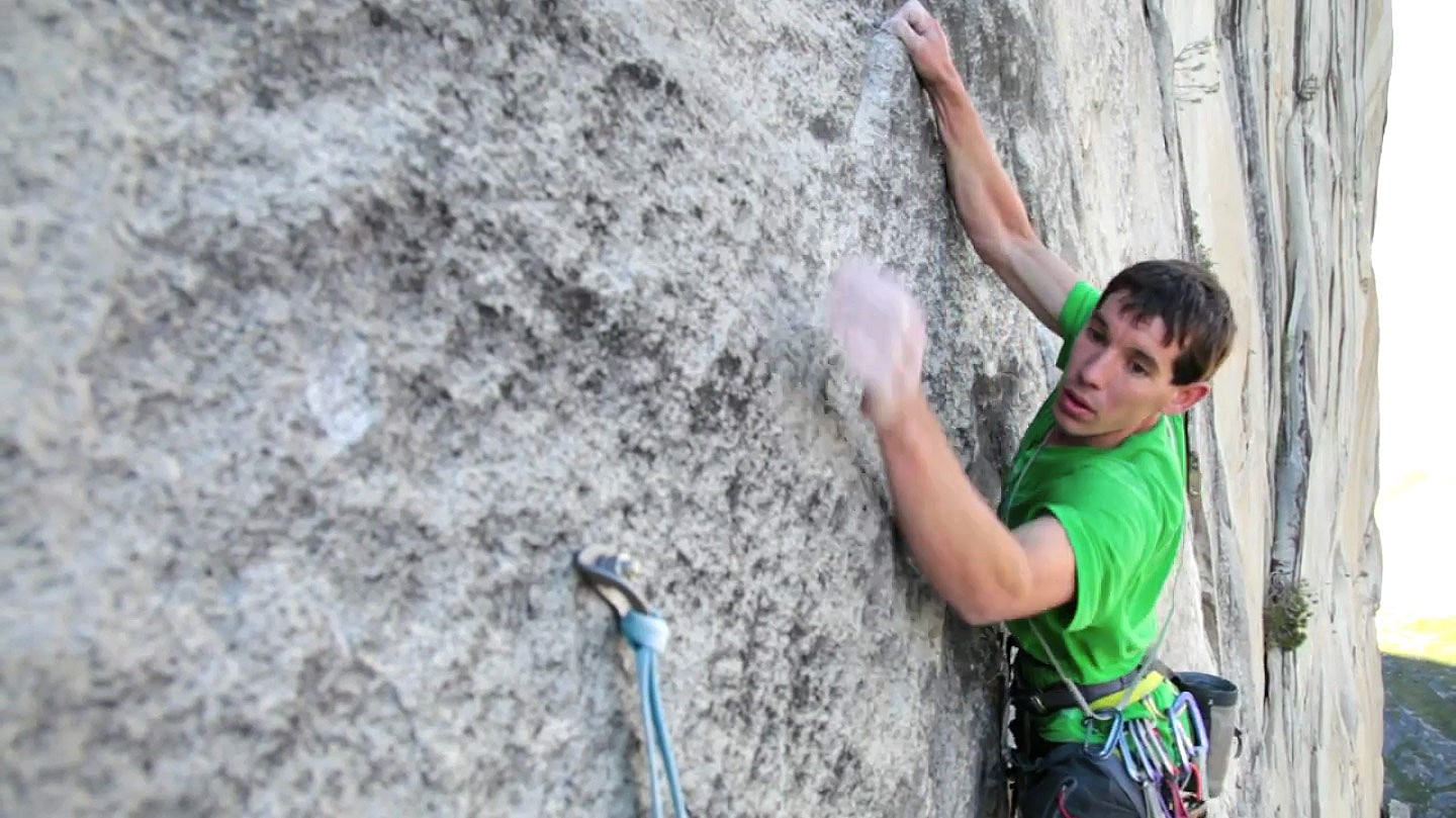 Alex Honnold soloing Mount Watkins on his solo ascent of 'The Triple'  © Reel Rock Tour (Screen Shot from video)