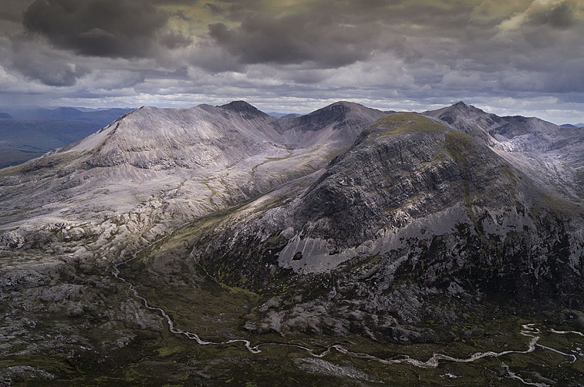 Beinn Eighe (Munro) range with Ruadh - stac Beag (Corbett) in the foreground, taken from Meall a' Ghiubhais.  © Friends of Carlotta