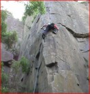 Denis self belaying on Slow Strain after clearing topout and anchors. 19-06-12