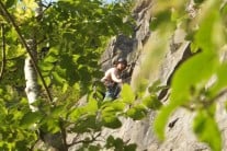 Leading pitch 2 of Angel's Girdle on a rare warm day in June 2012