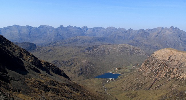 The entire Cuillin Ridge from Gars-bheinn (left) to Sgurr nan Gillean, seen from Clach Glas.  © Dan Bailey - UKH Editor