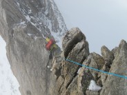Just before the crux crack on the traverse of the Aiguille d'Entreves