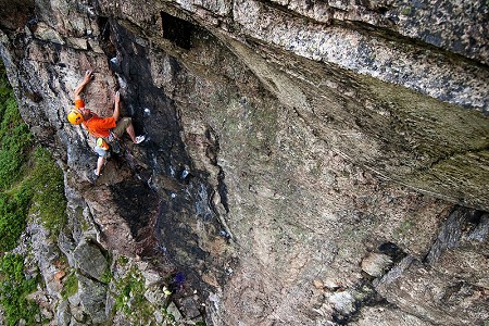 Steve McClure on Trilogy E5 6a at Raven Crag  © Keith Sharples