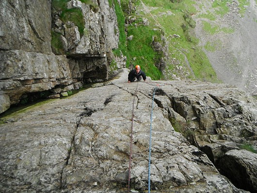 Matt near the top of the second pitch  © Stephen Shaw