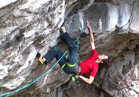 Adam Ondra on a 9b+ project at Flatanger, Norway  © Screen Shot from video