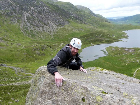 Matt finishing off tennis shoe, our first mountain route, on the idwal slabs  © PeteWilson