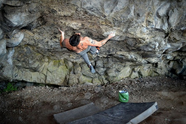 Chris Davies on The last Stand - 8A+ Parisella's Cave  © Chris Davies Collection
