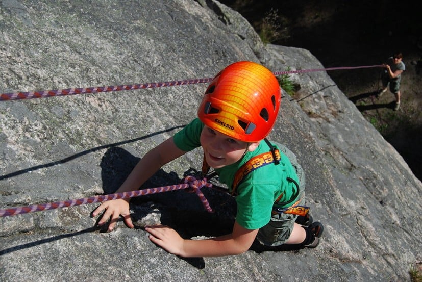 The Edelrid Shield II fits a good range of head sizes! Olli climbing.  © Toby Archer