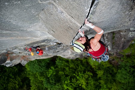 Ines Papert on the classic 8a/+ crack of Super Cirril, Ticino  © Kendal Mountain Festival Collection