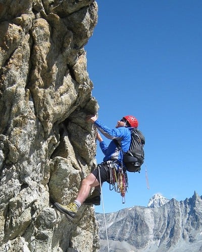 Nigel climbing on Pointe 2940m PD/PD+ from the Pas de Chevres near Arolla.  © nidge