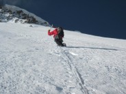 Photo showing approach to the buttress on good snow before the slush