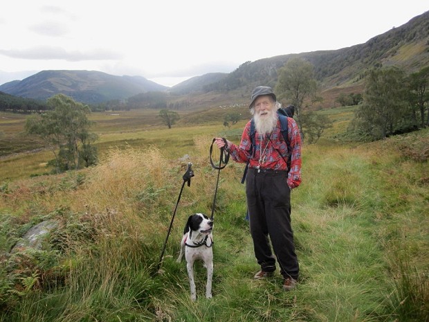 Dr Adam Watson with his dog Henry in Glen Feardar, upper Deeside  © Derek Pyper