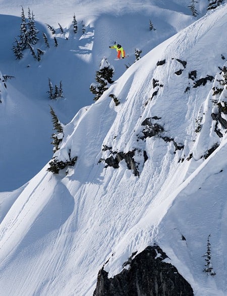 Lonnie Kauk snowboarding in Whistler backcountry, Canada  © Phil Tifo