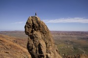 Paul Donnithorne at the top of Tusker, Severe, on The Boars Pinnacle, Imiris, Sidi M'Zal Area, Morocco, photo Emma Alsford