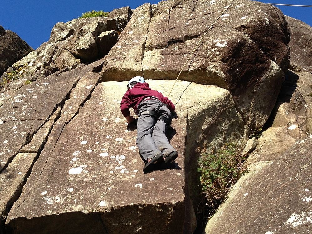Myself climbing Myomancy on the upper tier of Tremadog, Wales.  © Jim-Murphy