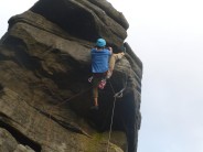 Paddy on the awesome crux of Jeepers Creepers at High Neb
