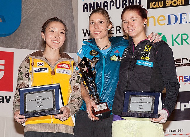 2012 WC Overall Lead winners - Jain Kim, Mina Markovic, Johanna Ernst  © Austria Climbing Federation – OeWK, Heiko Wilhelm