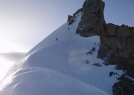 French couple nearing Les Courtes Summit, (Mont Blanc Massif)