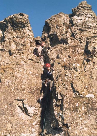 Ally seconding on Ivy Crack, The Whangie, East Dumbarton  © Gethin Williams