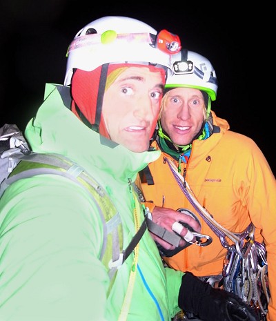 Matt and Jon on the summit, 7 hours of abseiling to go!  © Bracey/Helliker Collection