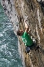 Neil Mawson making the second trad ascent of San Simeon E8 6c in 2011