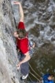The 'human spider' a.k.a Howard Lawledge stalking the elusive holds on Pan E4 6a