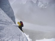 Cho Oyu - Negotiating the ice wall between camp 1 and camp 2.