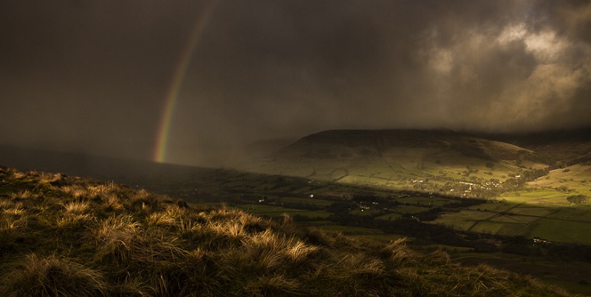 The mountain's shadow -   A shadow has been cast all the way down Edale across the bottom of the rainbow...weird!  © Nicholas Livesey