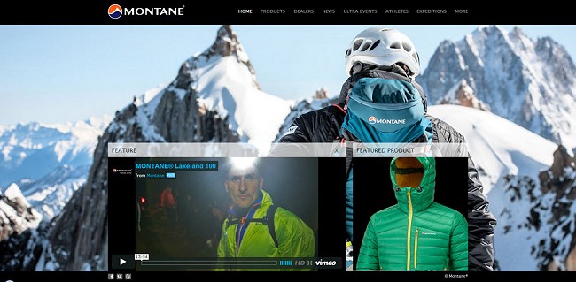The homepage uses pop up feature boxes to highlight stories and products  © Montane