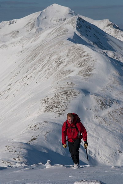 Brian Wills in the Mamores - note the snow blown from the left and deposited on the right  © Mark Reeves
