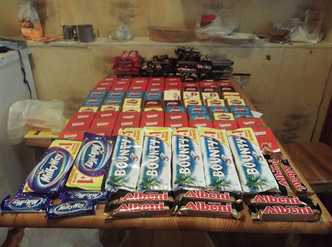Tip of the Iceberg- Just some of the twenty odd kilograms of chocolate that we took with us.  © Ronan