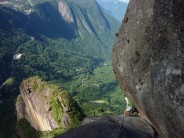 Traverse pitch of Dedo de Deus ( Finger of God - Rio de Janeiro ). Brilliant friction climbing....just don't look down!