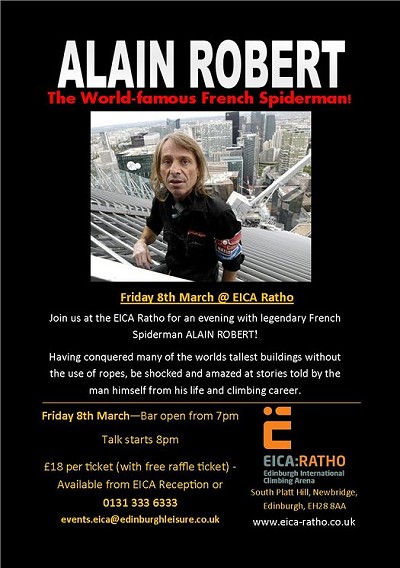 Alain Robert Talk at EICA, Lectures, market research, commercial notices Premier Post, 2 weeks @ GBP 25pw  © Ratho - EICA