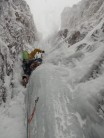 Dave Sharp leading the crux ice pitch