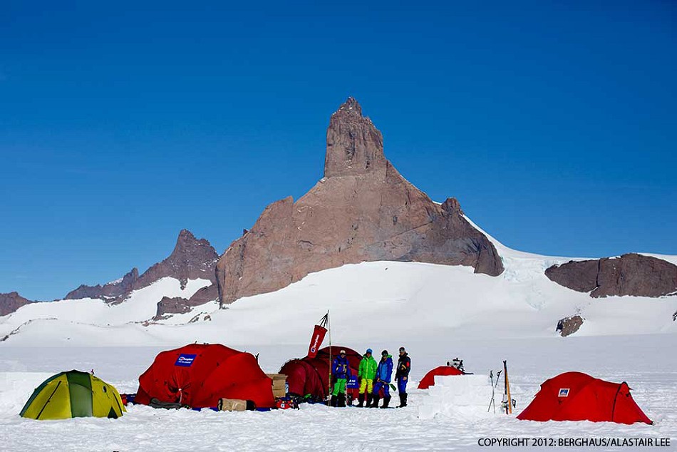 Basecamp, with Ulvetanna in the background, 5km away  © Alastair Lee / Berghaus